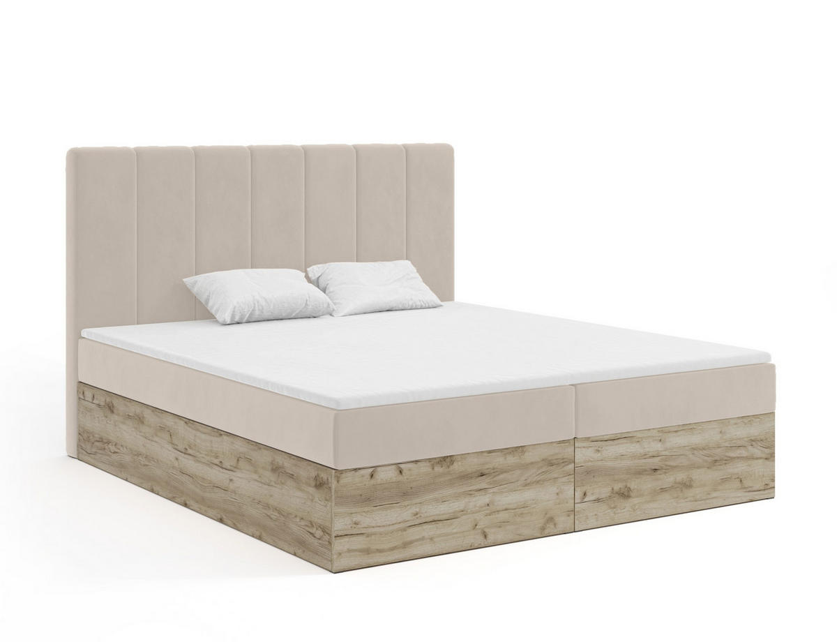 BOXBETT Doppelbett Jessen 160x200 cm, Beige - Hellbraun, Textil (160/200cm) - Fedve
