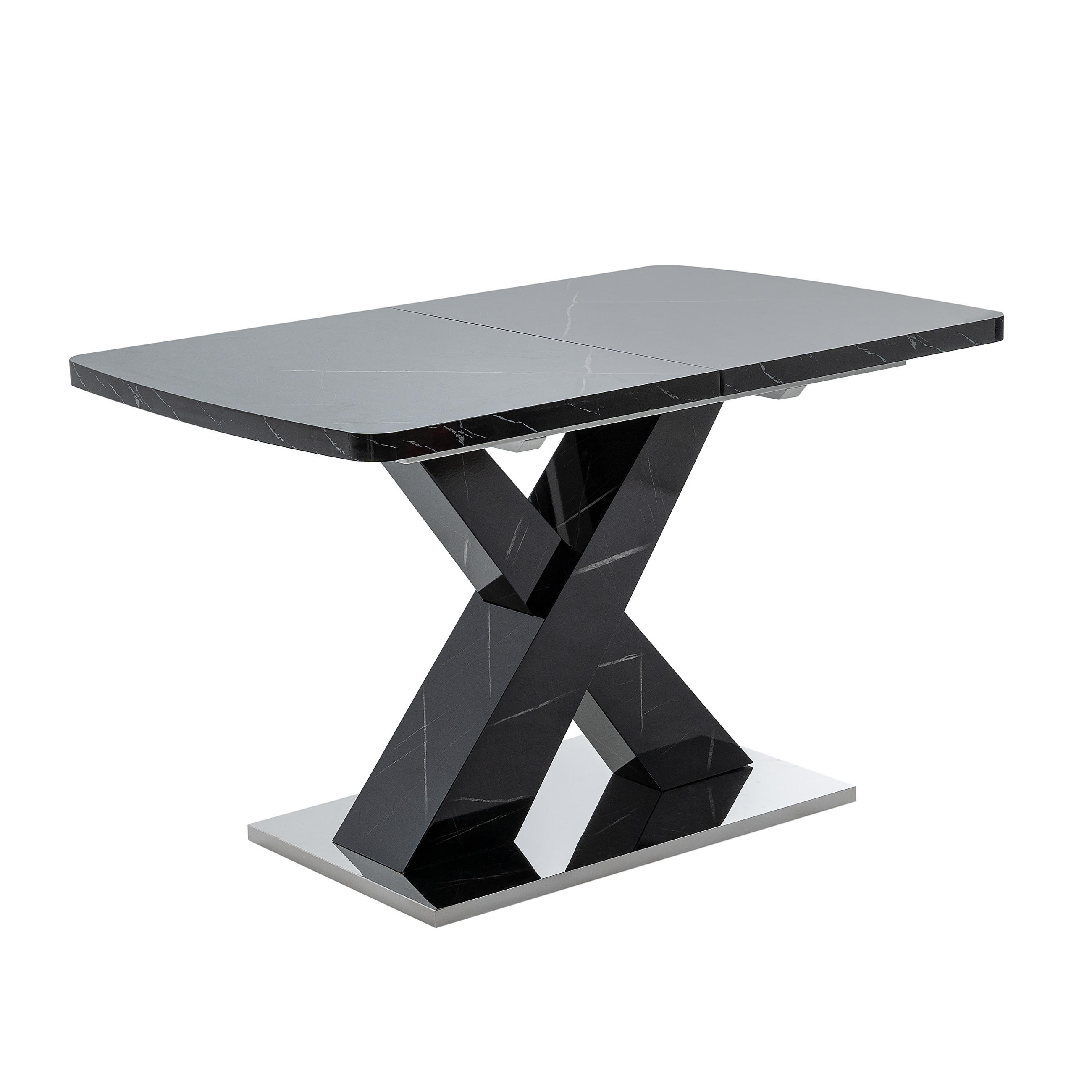 ESSTISCH in Schwarz mit ausziehbarer Tischplatte und X-förmigen Tischbeinen für Esszimmer, B160/T80/H76,5 - Schwarz, Holzwerkstoff (80/160/76.5cm) - STILVORA
