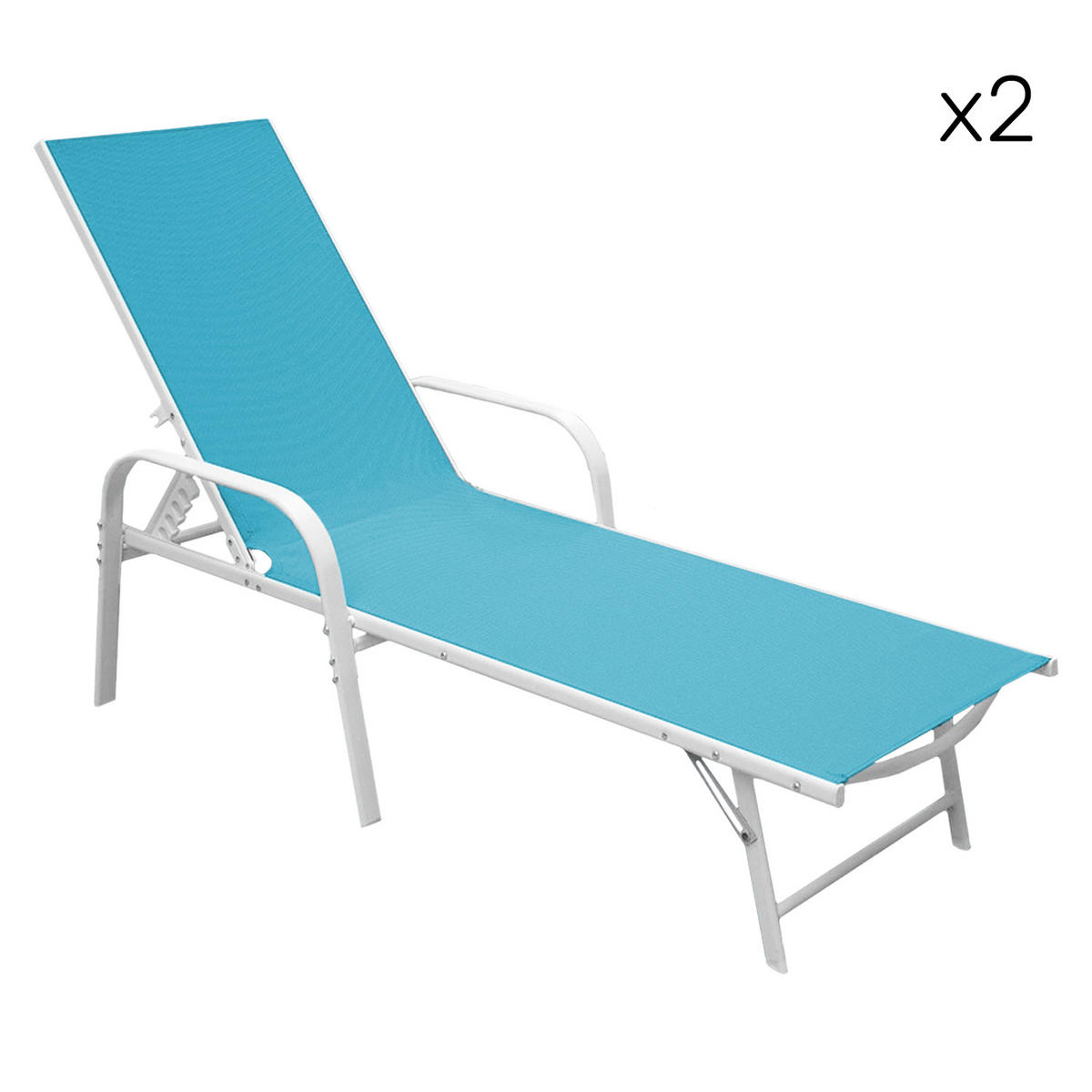 SONNENLIEGEN Sardinia Blau und weiß 2er-Set - Blau, Kunststoff (60.5/87.5/192.5cm) - Happy Garden