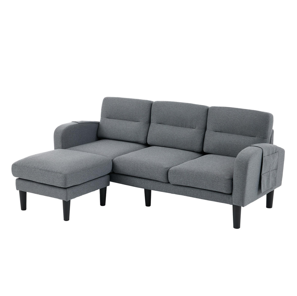ECKSOFA 204/136/80 cm aus Stoff mit Chaiselongue und seitlichen Aufbewahrungstaschen Grau - Grau, Textil (136/204cm) - Modenvie