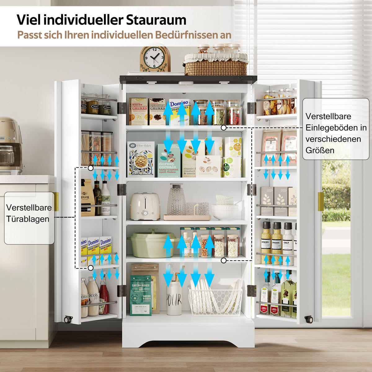 KÜCHENSCHRANK in Weiß Küchenbuffet mit LED-Sensorlicht und Gewürzregal für Küchen und Esszimmer, B60.5/T40/H120 cm - Weiß, Holzwerkstoff (60.5/120/40cm) - STILVORA