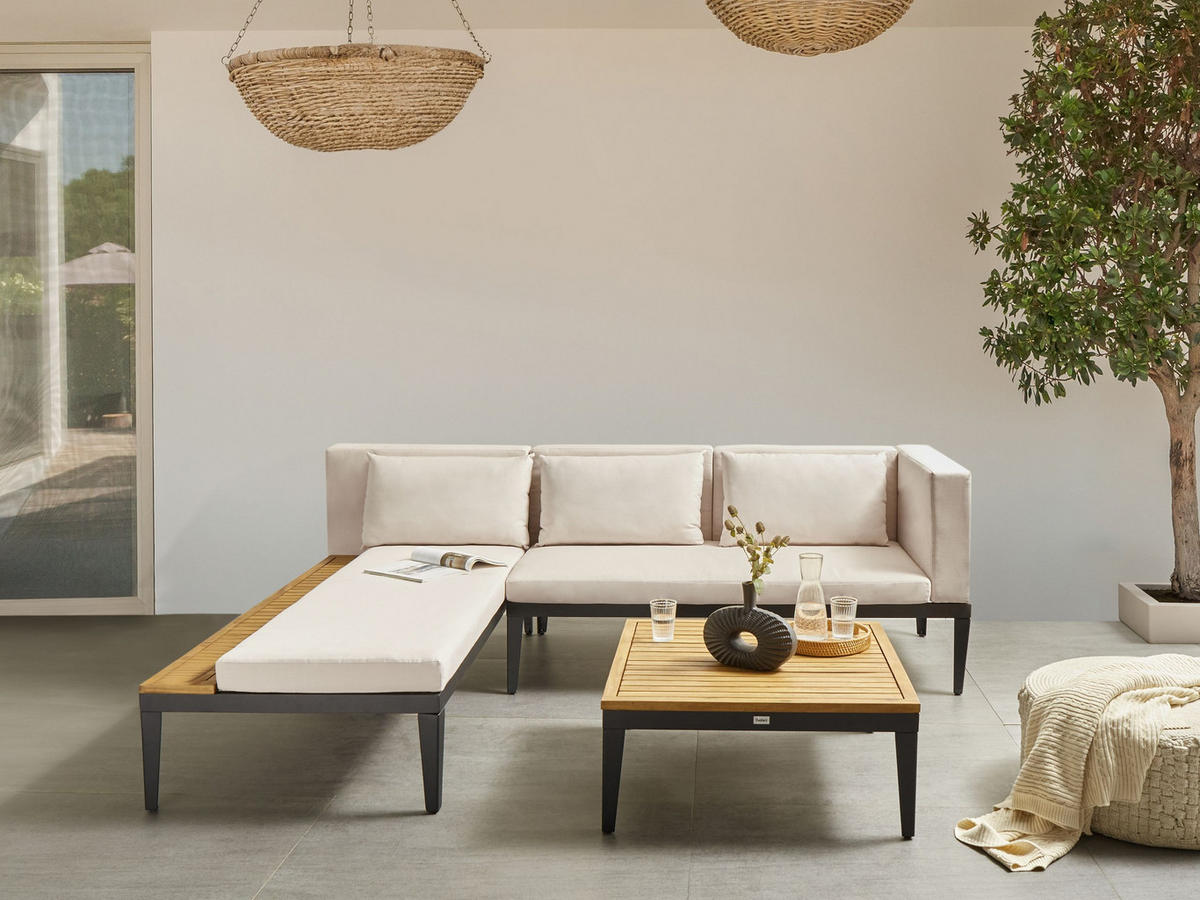 LOUNGE-SET 3-Sitzer Beige Bracciano - Hellbraun/Beige, Holz - Beliani