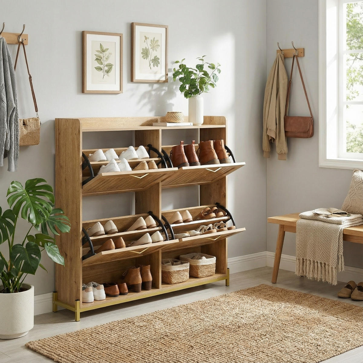 SCHUHKIPPER 109 cm in Holz-Optik - Buchefarben, Holzwerkstoff (108/100/24cm) - Urban Meuble