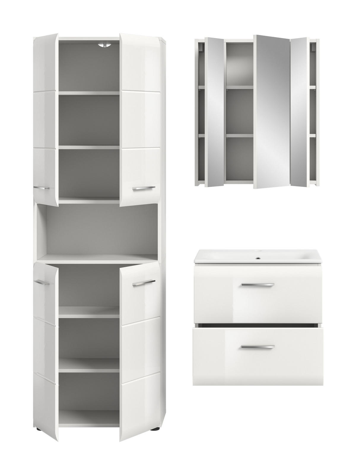 BADKOMBINATION Ice 135x185x46 cm weiß Hochglanz MDF 3tlg. - Weiß, Holz (135/185/46cm)