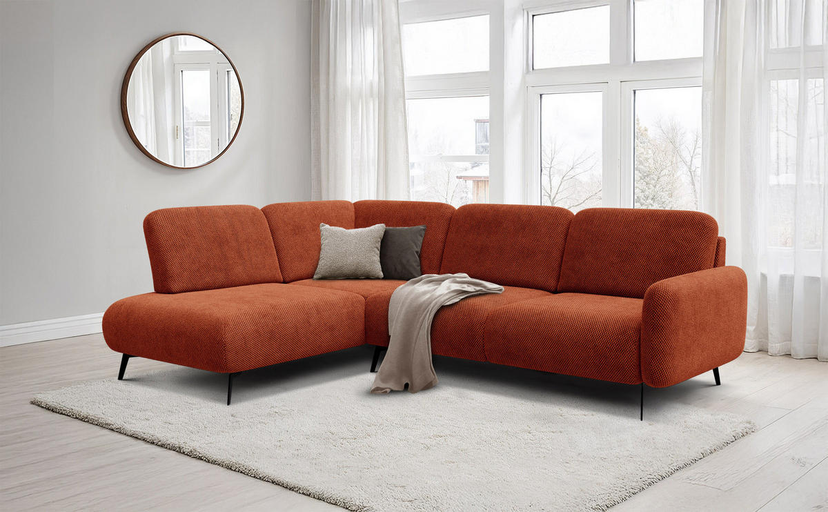 ECKSOFA FEBE 5-Sitzer links, dunkelorange - Dunkelorange/Schwarz, Holz/Textil (271/190cm) - Courtois Laville
