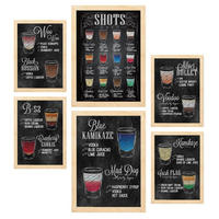 POSTER Set Mit 6 Schüsse Vollfarbige Illustrationen Von Kaffee & Getränken Im Werbetafel Illustrationen Für & Heim A3 & A4 Rahmen Aus Hellem Holz - Beige, Papier (29/3cm) - Nacnic