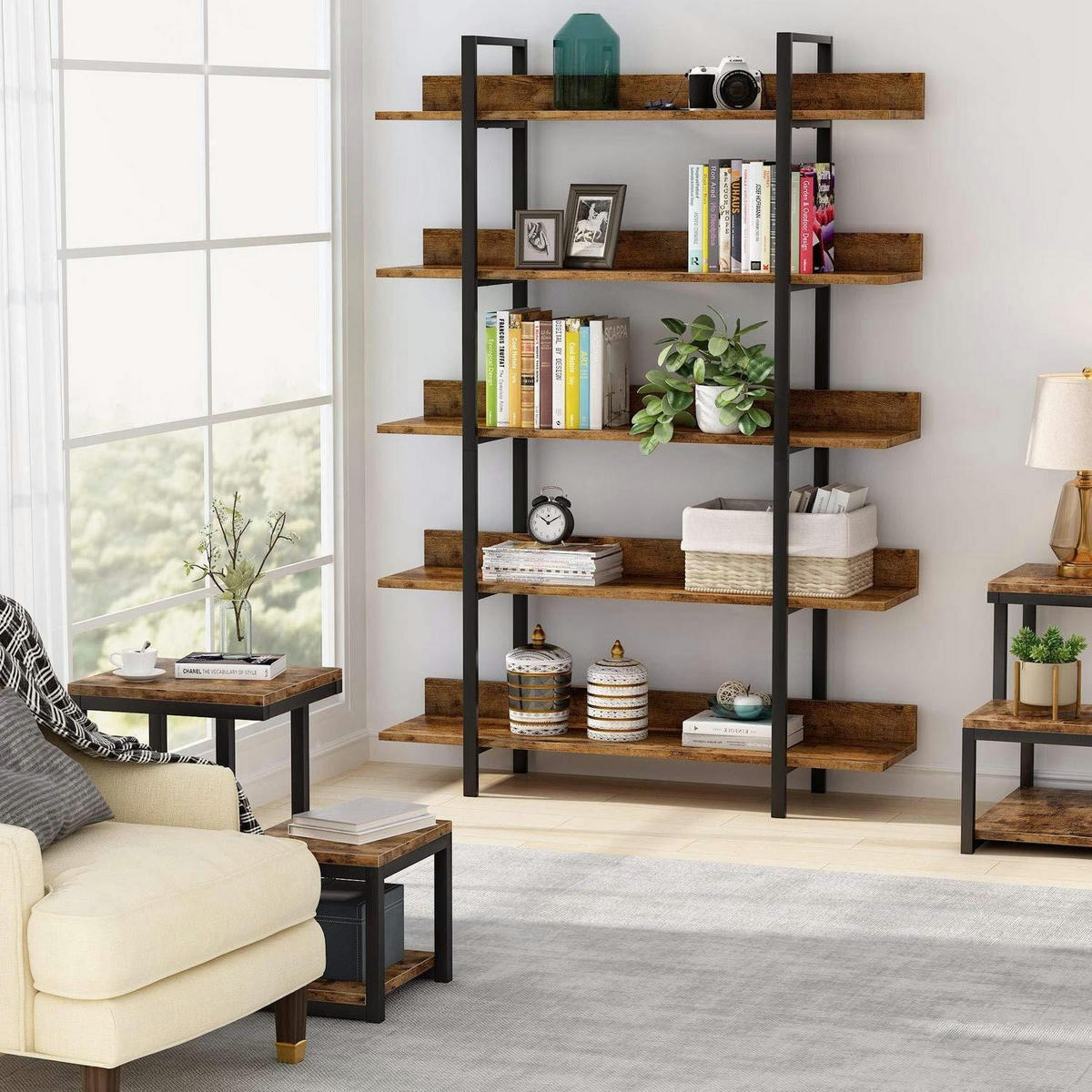 BÜCHERREGAL 5 Ebenen Industrie Vintage 105 x 29,5 x 180 cm - Braun, Holzwerkstoff (105/180/33cm)