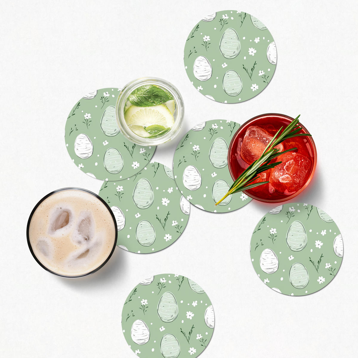 GLASUNTERSETZER Grün - Eier - Muster 10x10 cm - Hellgrün, Naturmaterialien (10/0.2cm) - MuchoWow