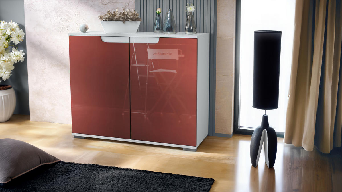 KOMMODE Sylt Bordeaux Hochglanz - Bordeaux, Holzwerkstoff (92.5/75.5/35cm) - Vladon