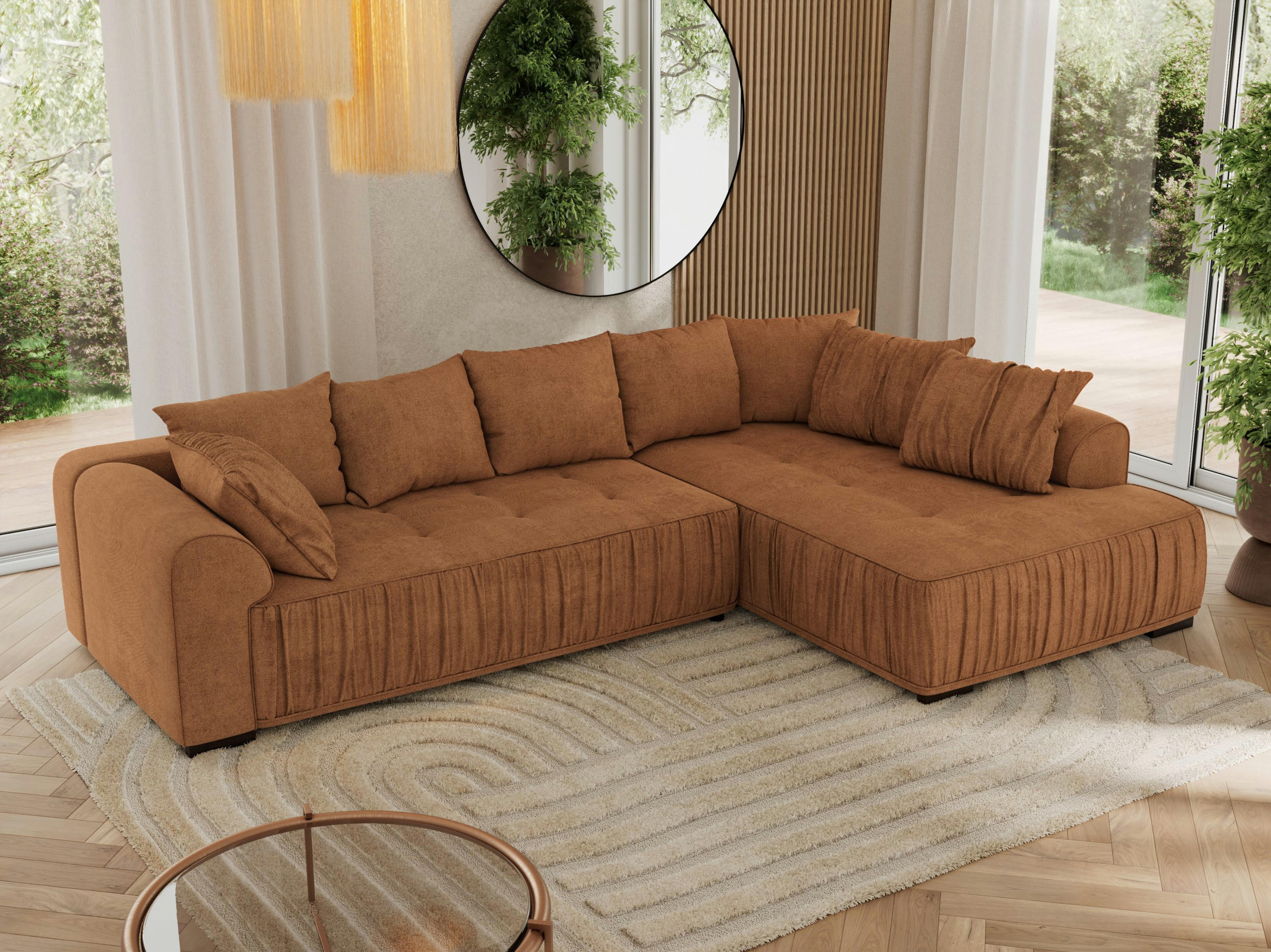 ECKSOFA ORTA Orange Stukture - Rechts - Schwarz/Orange, Textil (200/325cm) - MKS