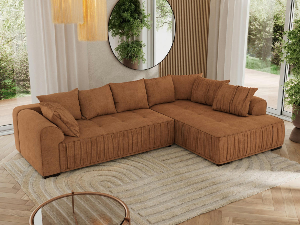 ECKSOFA ORTA Orange Stukture - Rechts - Schwarz/Orange, Textil (200/325cm) - MKS