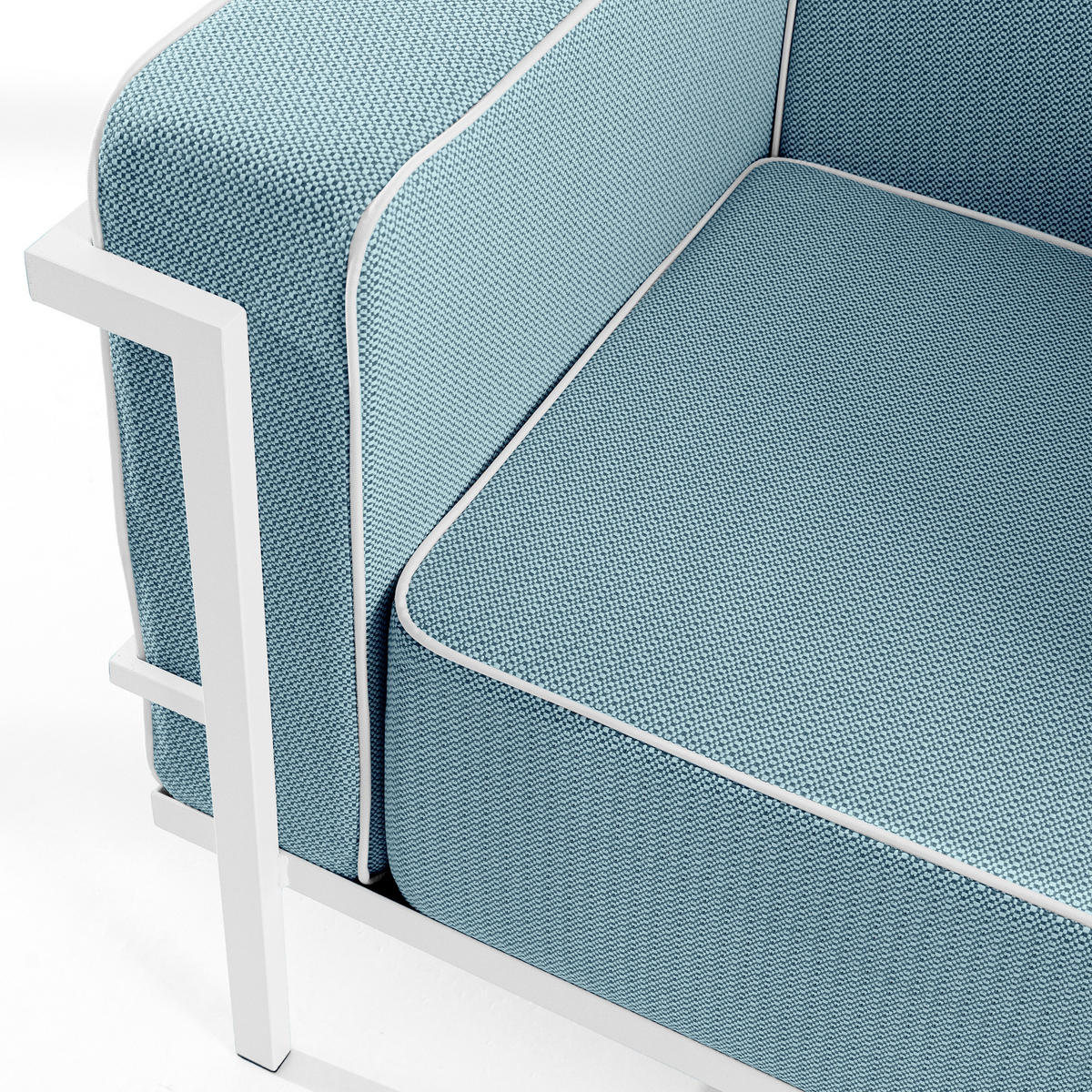 GARTENSOFA TRIGLO 2-Personen, Stahlrahmen, Modern, Weiß - Blau/Weiß, Textil/Metall (164/70/69cm) - KONSIMO®