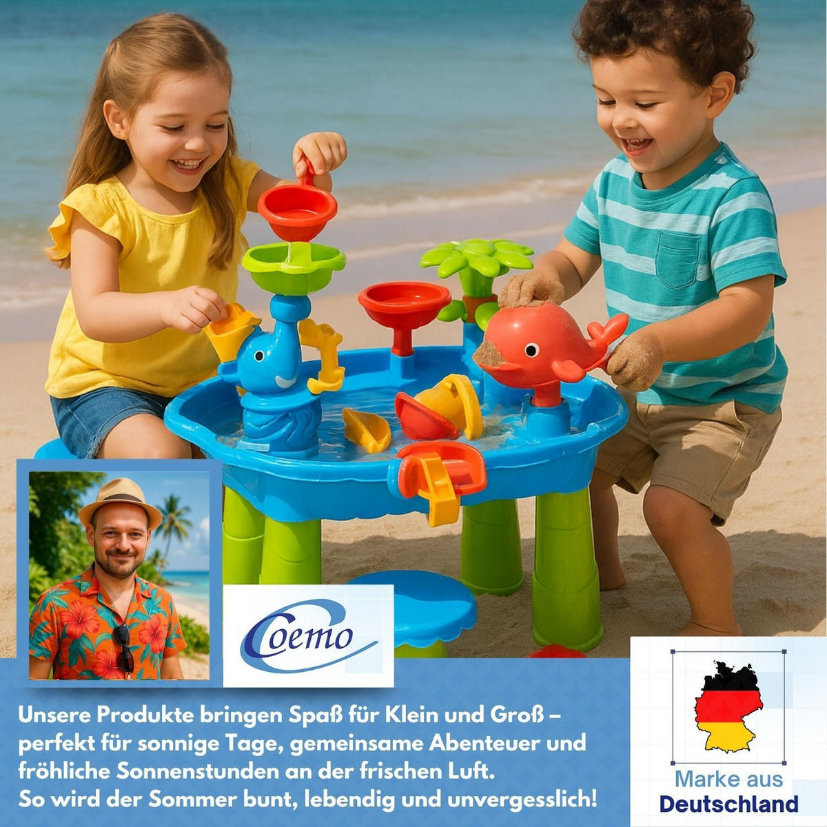 WASSERSPIELTISCH NARIUS S mit Zubehör 20 Teile - Multicolor, Kunststoff (54/30/55cm) - Coemo