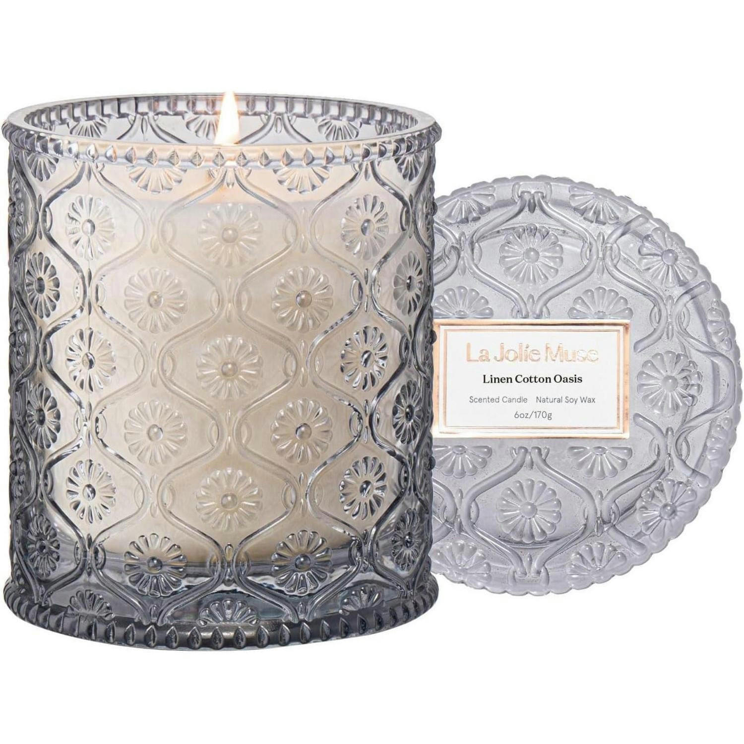 DUFTKERZE Leinen 40 Stunden Brenndauer - Grau, Paraffin (9cm)