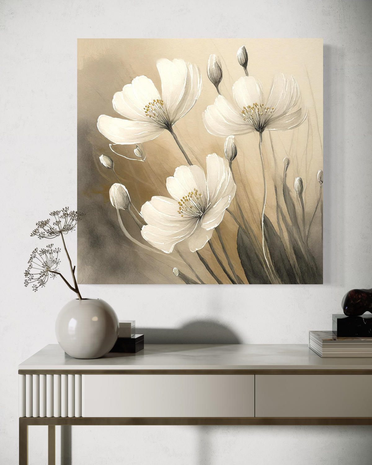 WANDBILD blumen pflanzen botanik - Grau, Textil (50/50cm) - Feeby