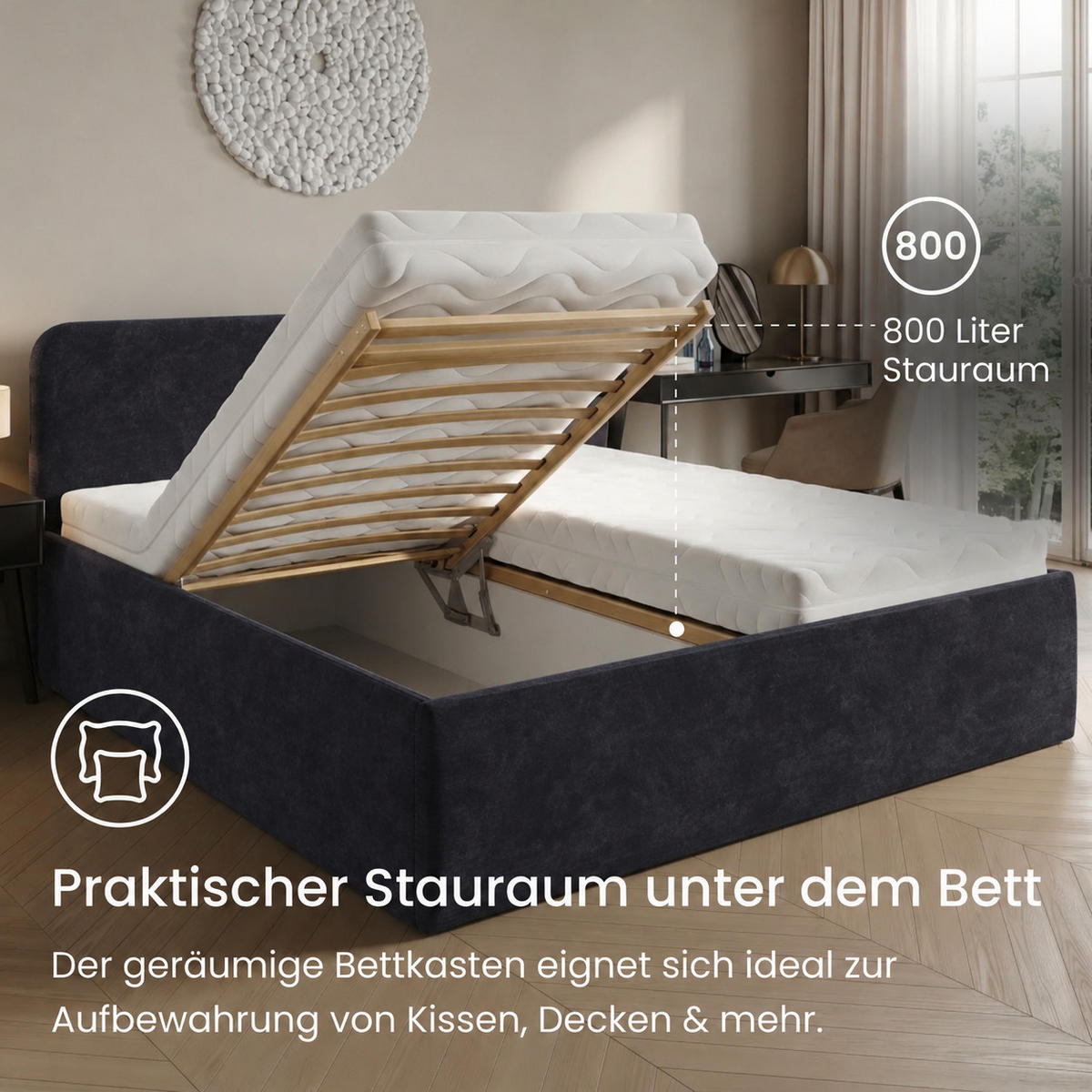 POLSTERBETT 200x200 cm Microvelours in Schwarz - Schwarz, Textil (200/200cm) - Home Collective