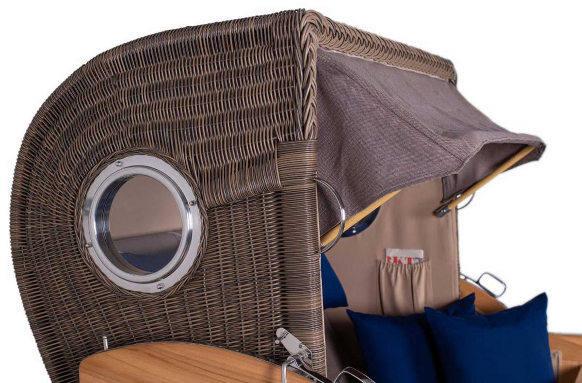 STRANDKORB Baltikum Teak 2,5 Sitzer - Braun/Grau, Holz/Metall (142/170/95cm) - Mr. Deko