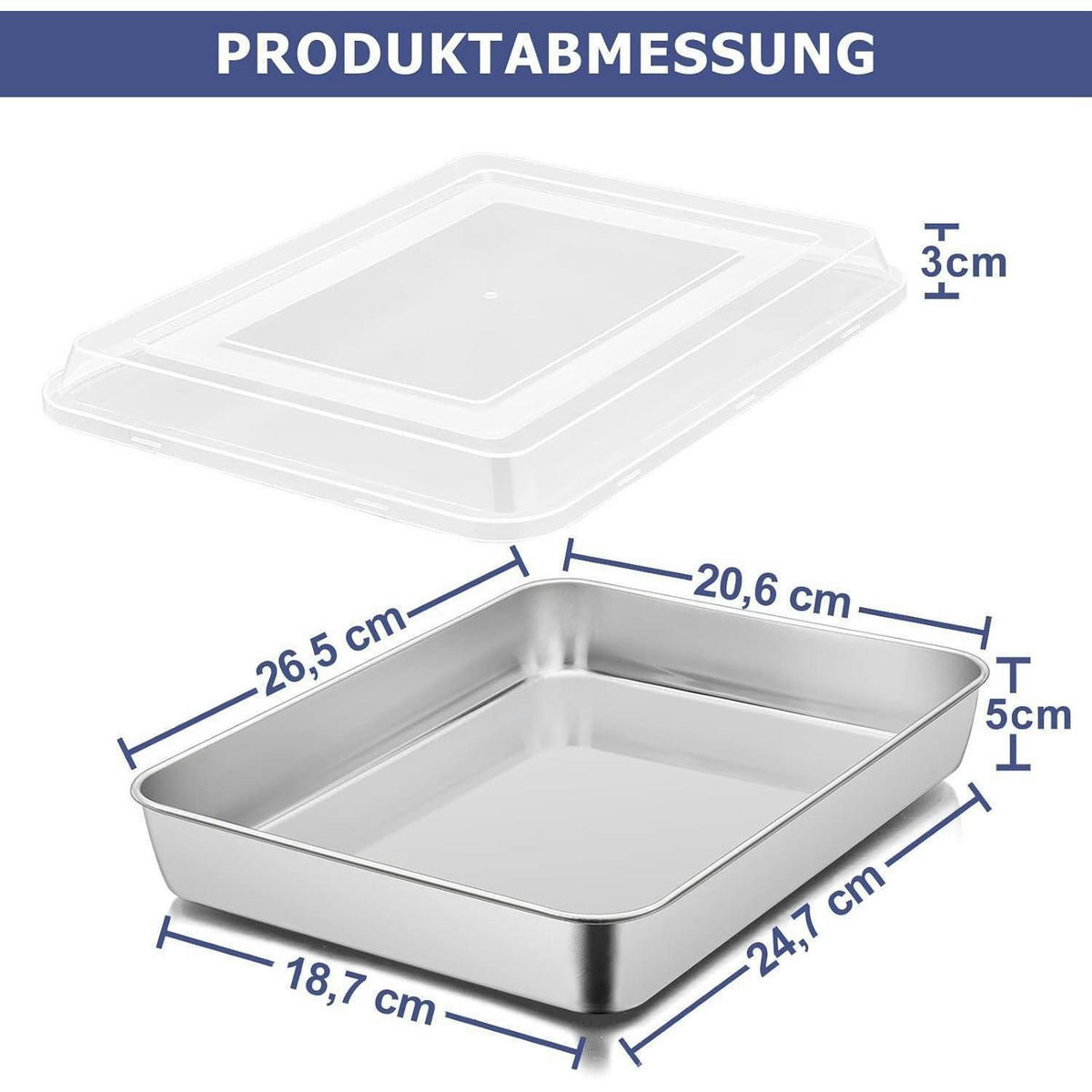 KUCHENFORM mit Deckel 26,5 x 20,6 x 5 cm Edelstahl - Silberfarben, Metall (20.6/5/5cm)