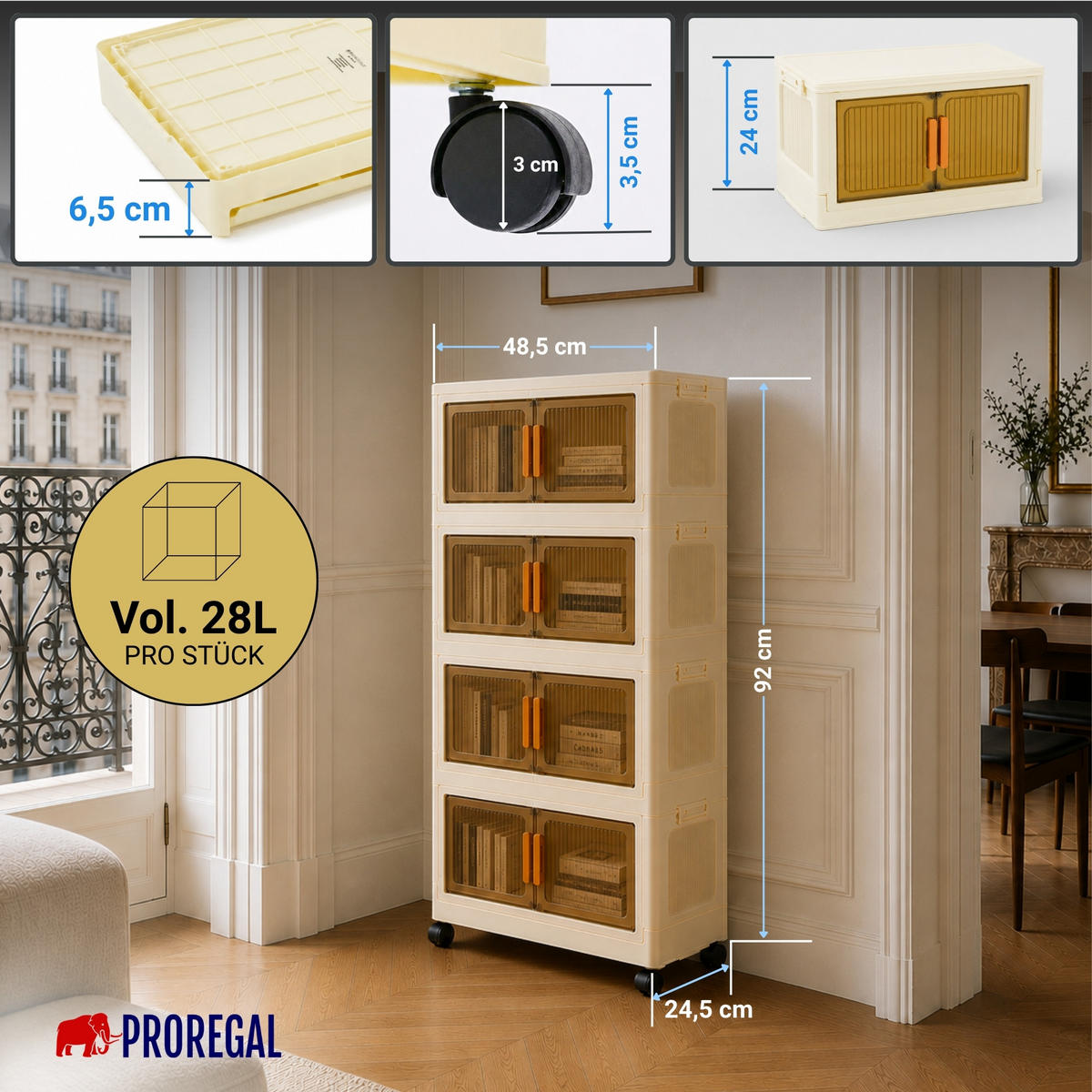 AUFBEWAHRUNGSBOXEN EasyCube stapelbar 4 Ebenen und Rollen 28L Weiß-Transparent - Weiß, Kunststoff (48/25.5/28cm) - BERLINLODGE