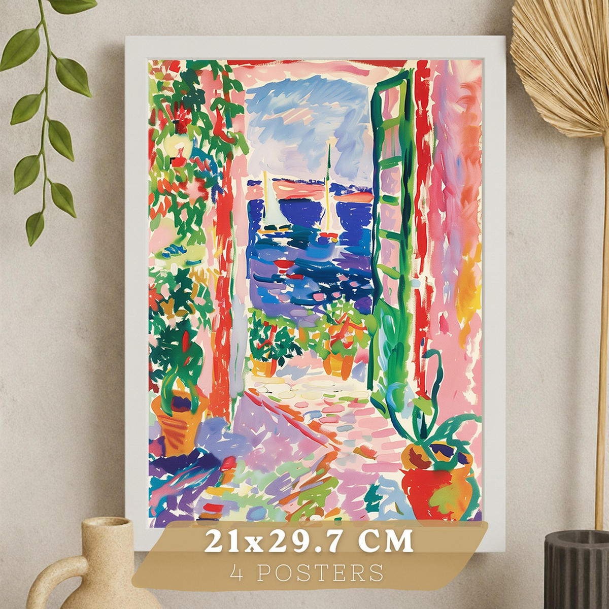 PLAKAT Sada 4 Cesta A4 Bílý rám - bílá, papír (29.7/1/21cm) - Nacnic
