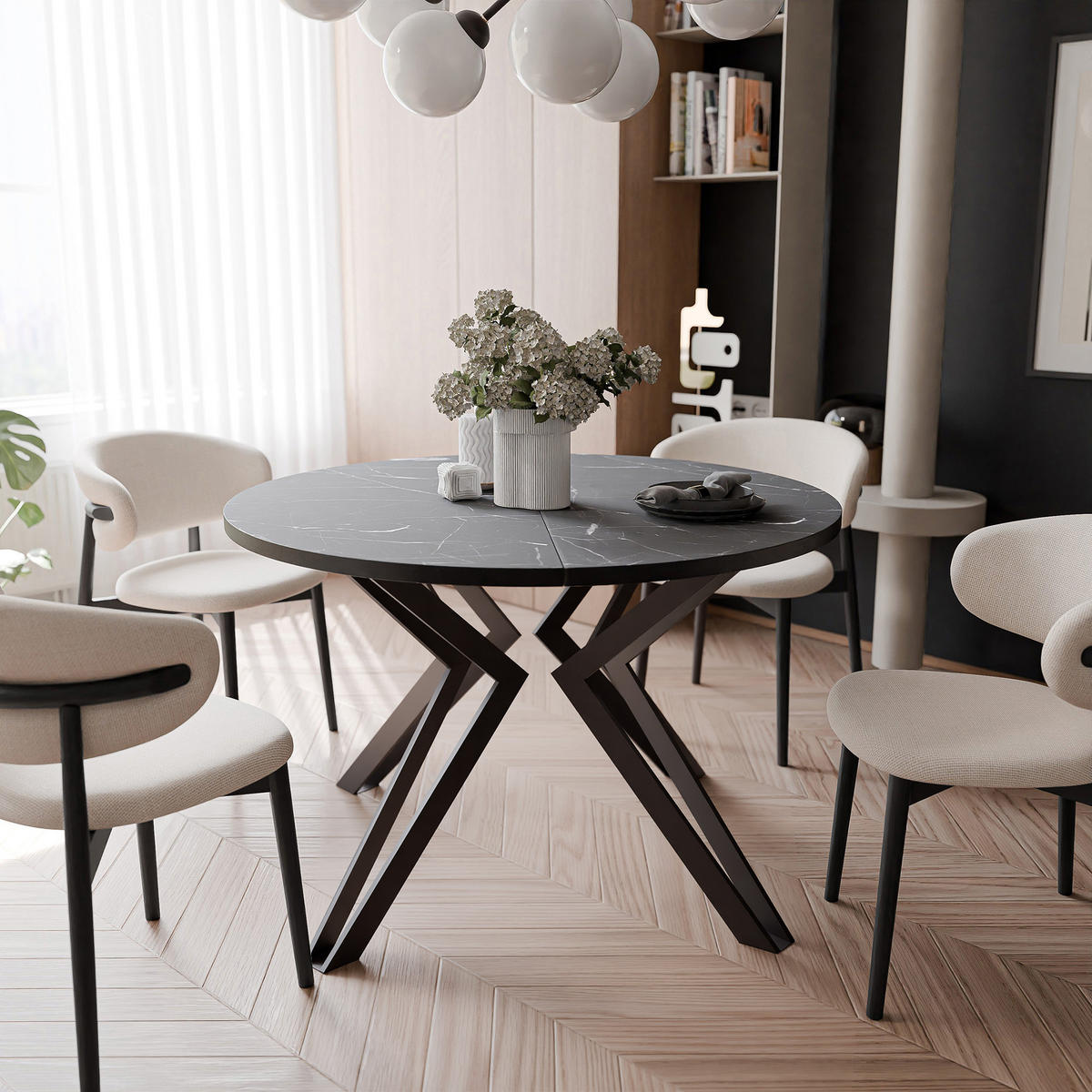 ESSTISCH ausziehbar aus MDF, Schwarz - Schwarz, Holzwerkstoff (120/120/76cm) - Idohome
