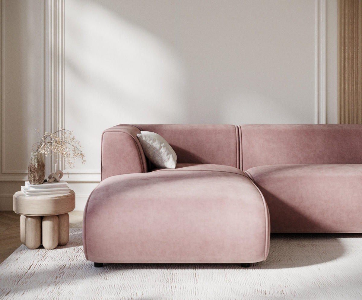 ECKSOFA Melani Rosa Samtstoff - Pink/Schwarz, Holz/Holzwerkstoff (253/153cm) - Maison de Reve