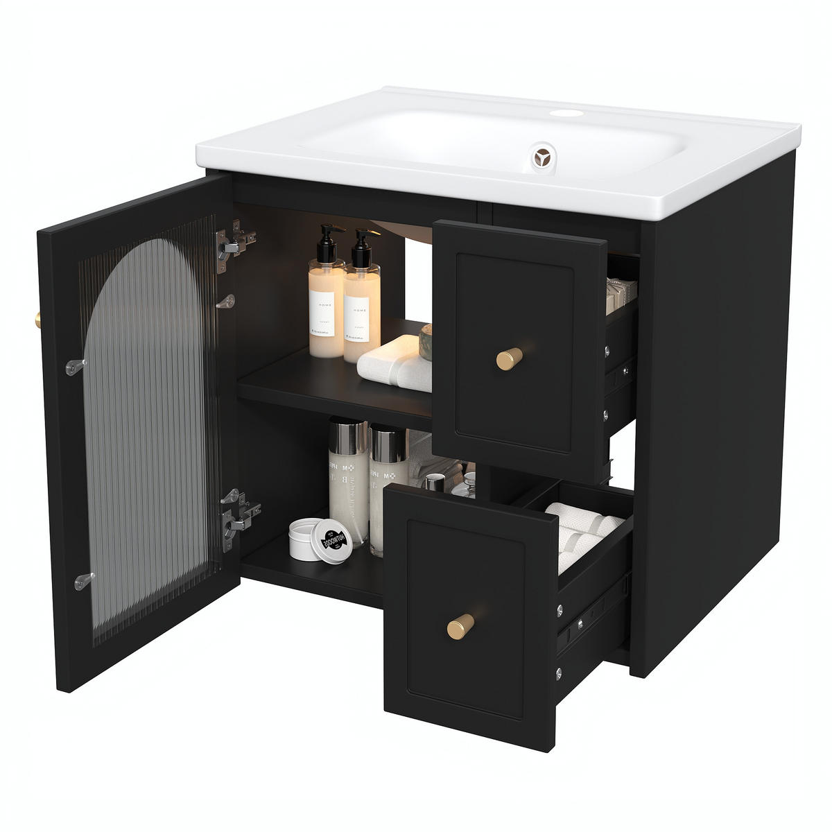 WASCHTISCHUNTERSCHRANK Schwarz 60,5/47,5/57 cm - Schwarz, Holz (60.5/57/47.5cm) - PANGIVO