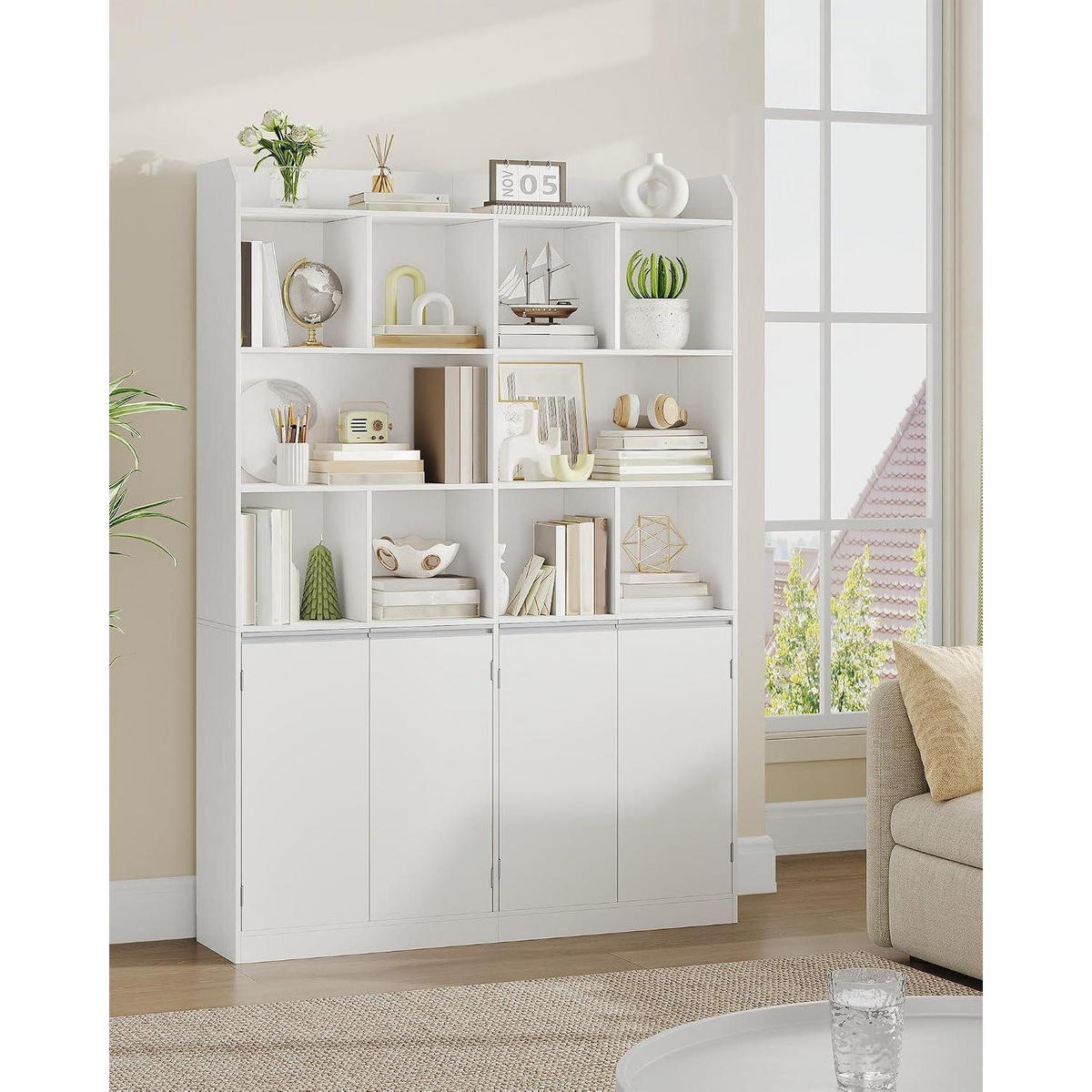BÜCHERREGAL mit 4 Türen Weiß 30 x 120 x 180 cm - Weiß, Holzwerkstoff (120/180/30cm)