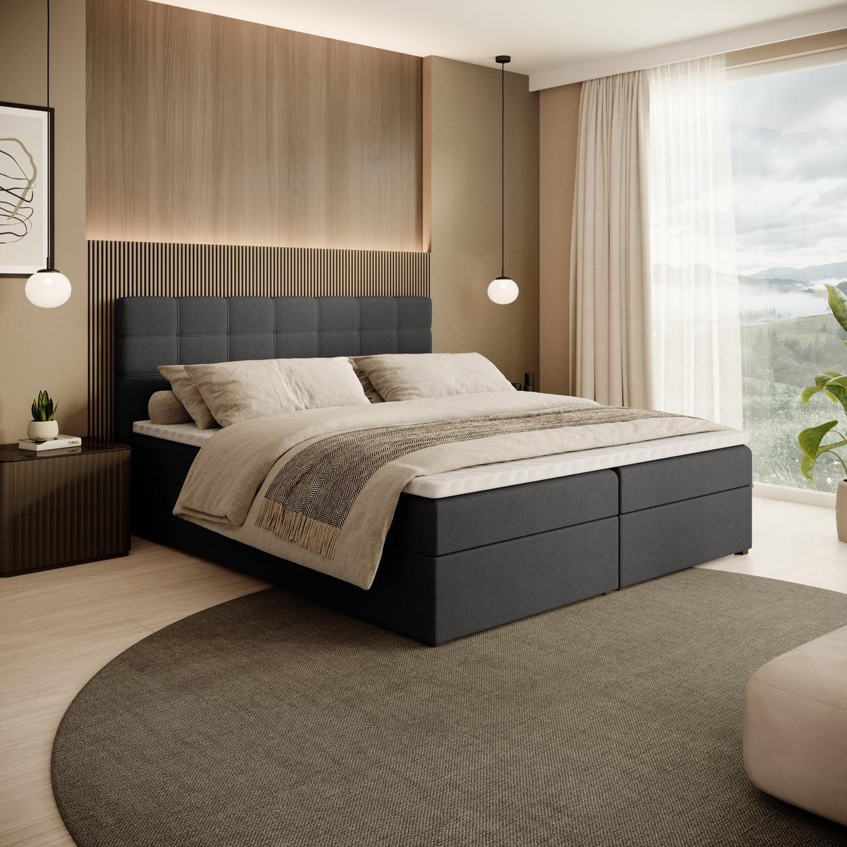 POLSTERBETT Topiq 184/203/103 schwarz - Schwarz, Holzwerkstoff/Textil (180/200cm) - Beautysofa
