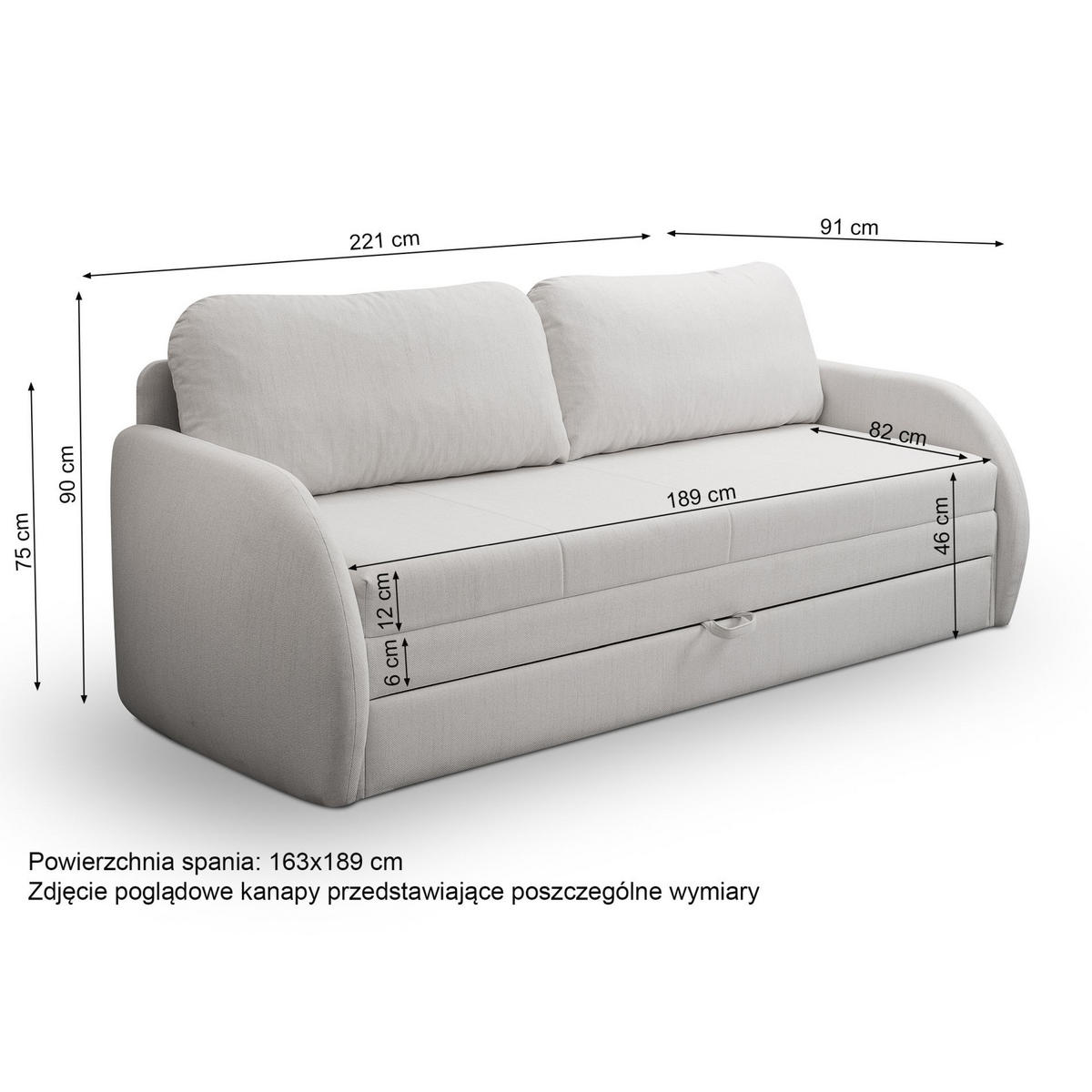 SCHLAFSOFA Diego creme - Creme/Schwarz, Kunststoff/Textil (221/90/91cm) - Selsey