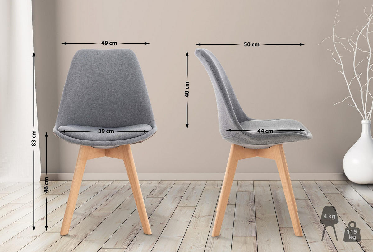 STUHL Stoff hellgrau - Eukalyptusholzfarben/Hellgrau, Holz/Textil (49/83/50cm) - CLP