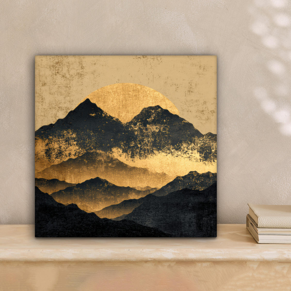 LEINWANDBILD Goldene Berge bei Mondschein Deko Wohnzimmer 20x20 cm - Goldfarben, Textil (20/20cm) - MuchoWow