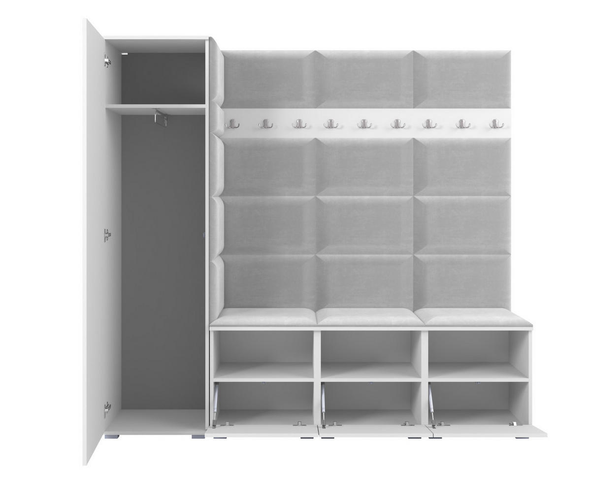 GARDEROBE NELA IX 200 cm (Modulare Flurmöbel Artisan Eiche mit Sitzpolster Schwarz 16 Breite Sitzbank) - Silberfarben/Schwarz, Holz/Holzwerkstoff (200/187/40cm) - Ravio