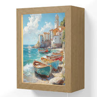 NÁSTĚNNÁ LAMPA Lodě - skály - moře - slunce 15x20 cm - modrá, kompozitní dřevo (15/20/8cm) - OnlyWow
