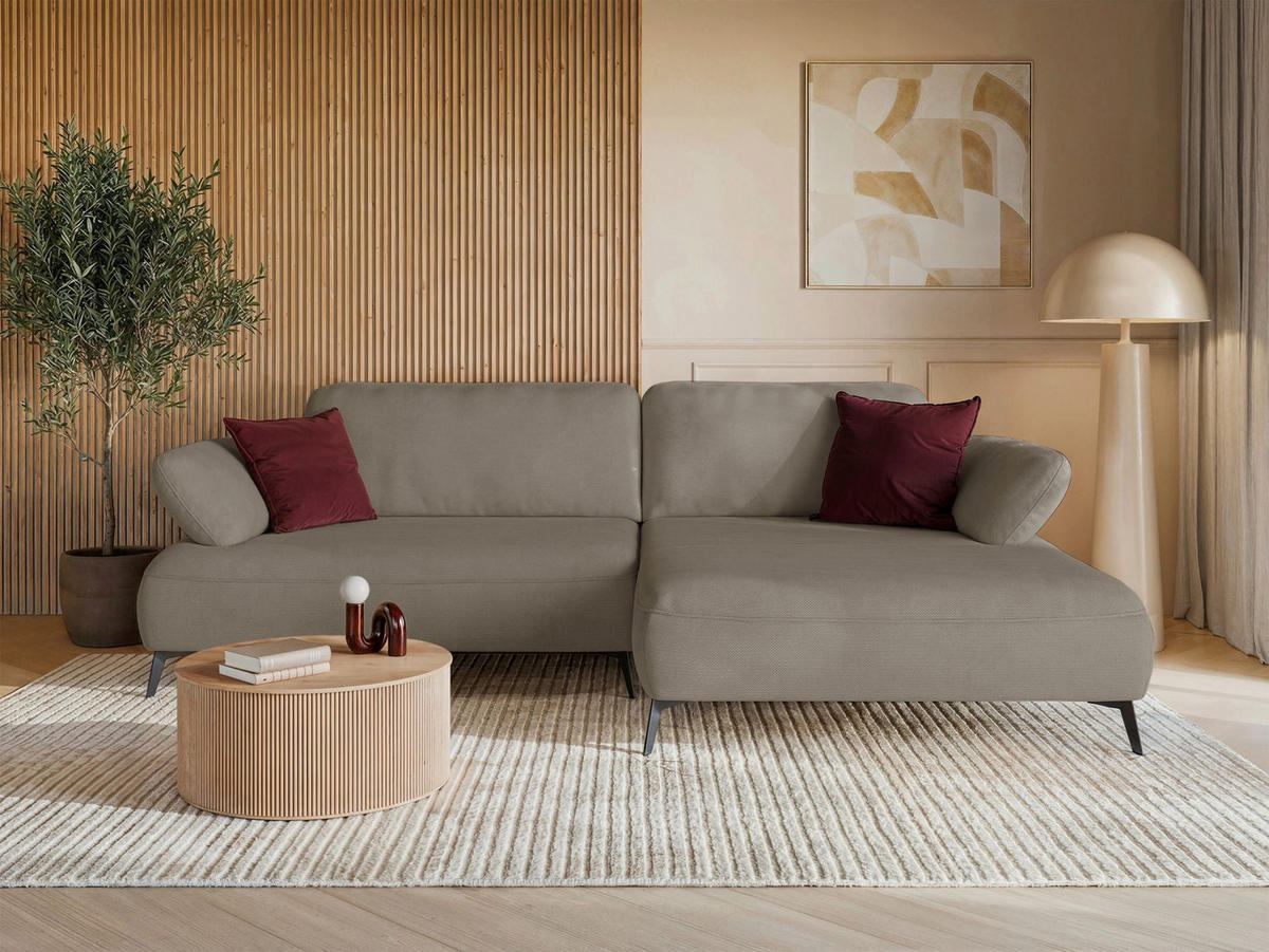 ECKSOFA Avolla Dunkelbeige rechts - Schwarz/Cappuccino, Textil/Metall (186/284cm) - Selsey