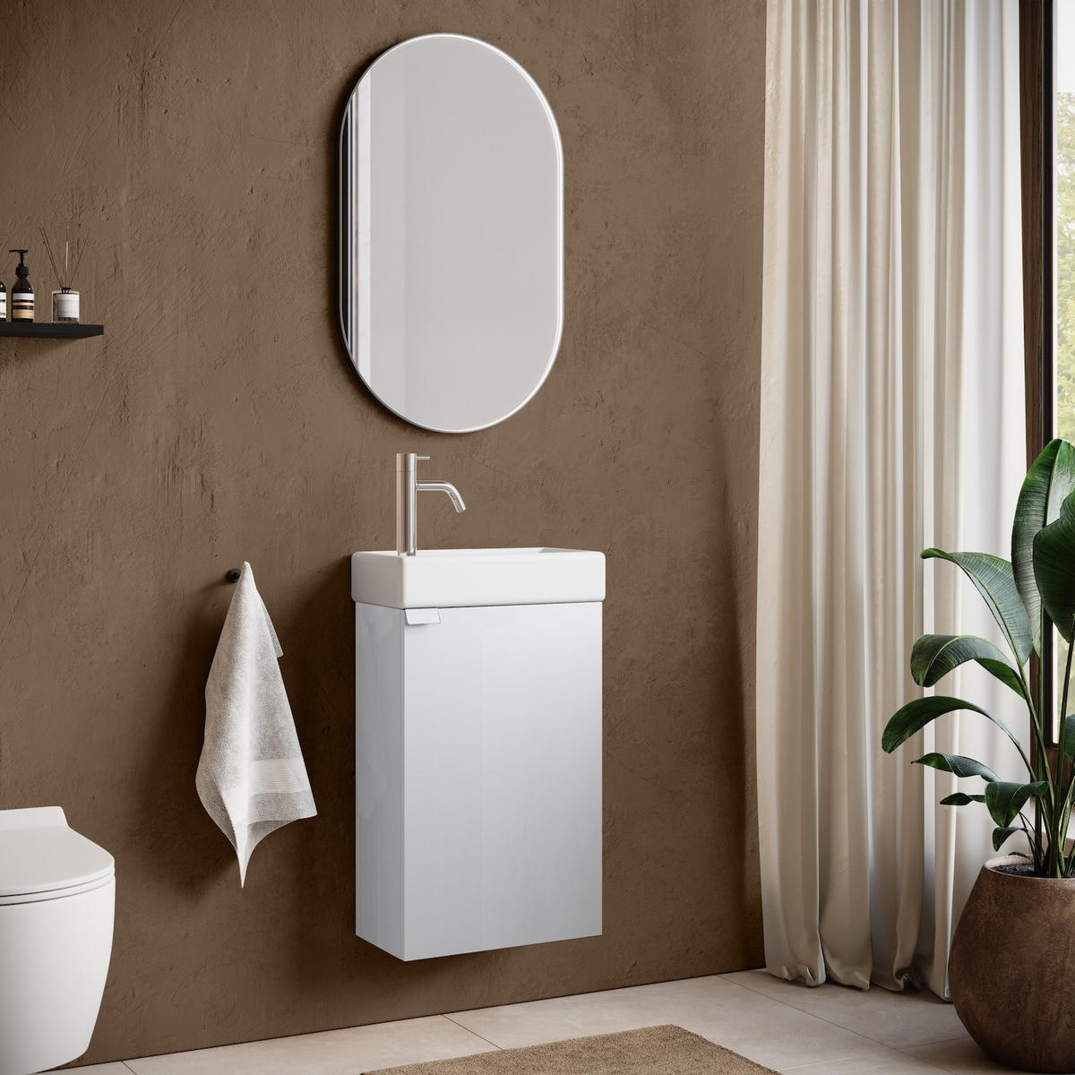GÄSTE-WC-MÖBELSET Apollo 2 Teile Weiß Hochglanz - 40 x 22 x 68 cm - Weiß, Holz (40/68/22cm) - Badplaats
