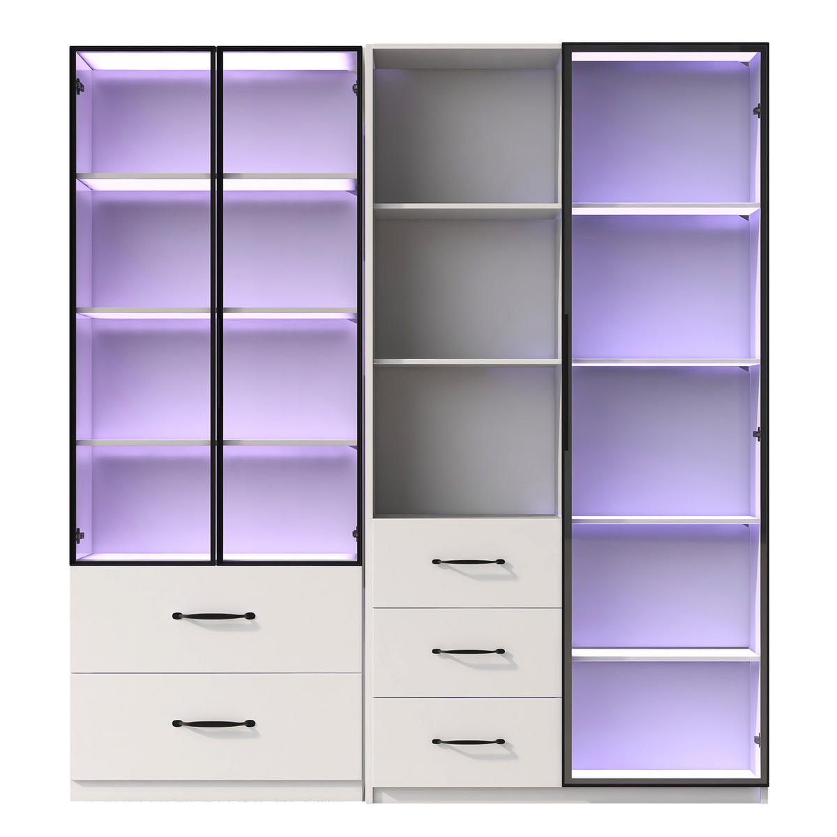 VITRINE 140cm Glas LED Bücherregal multifunktional modern - Weiß, Holzwerkstoff (140/160/40cm) - FLIEKS