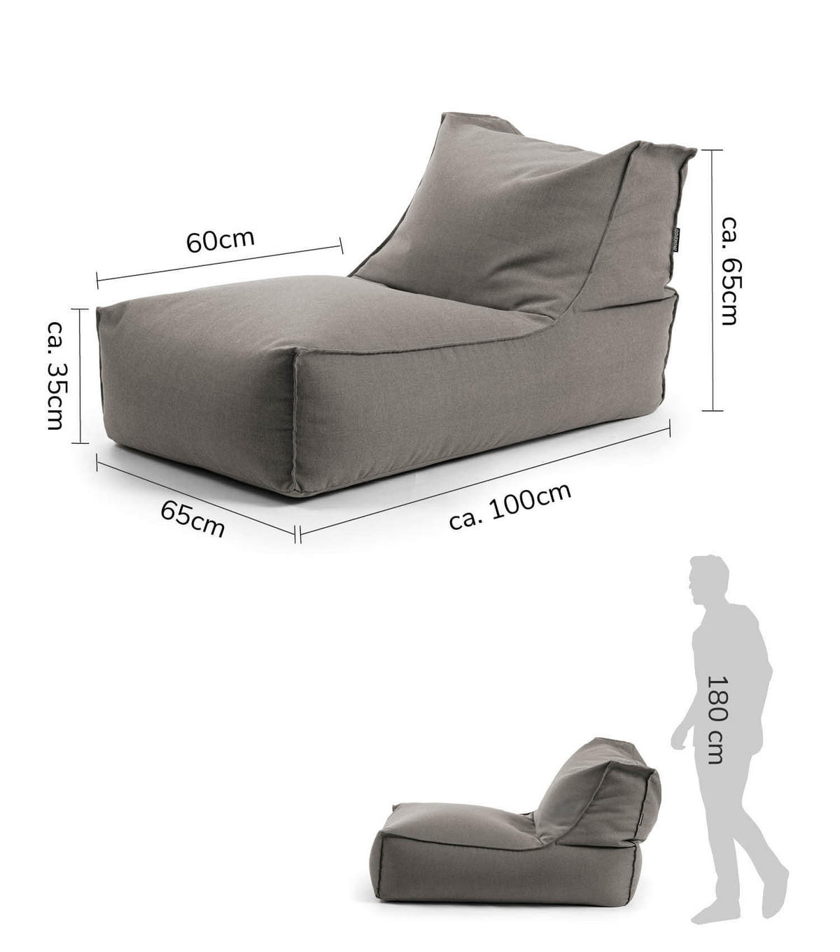 SITZSACK und Hülle Der Sundowner - Dunkelgrau/Grau, Textil (65/65/100cm) - Mokebo