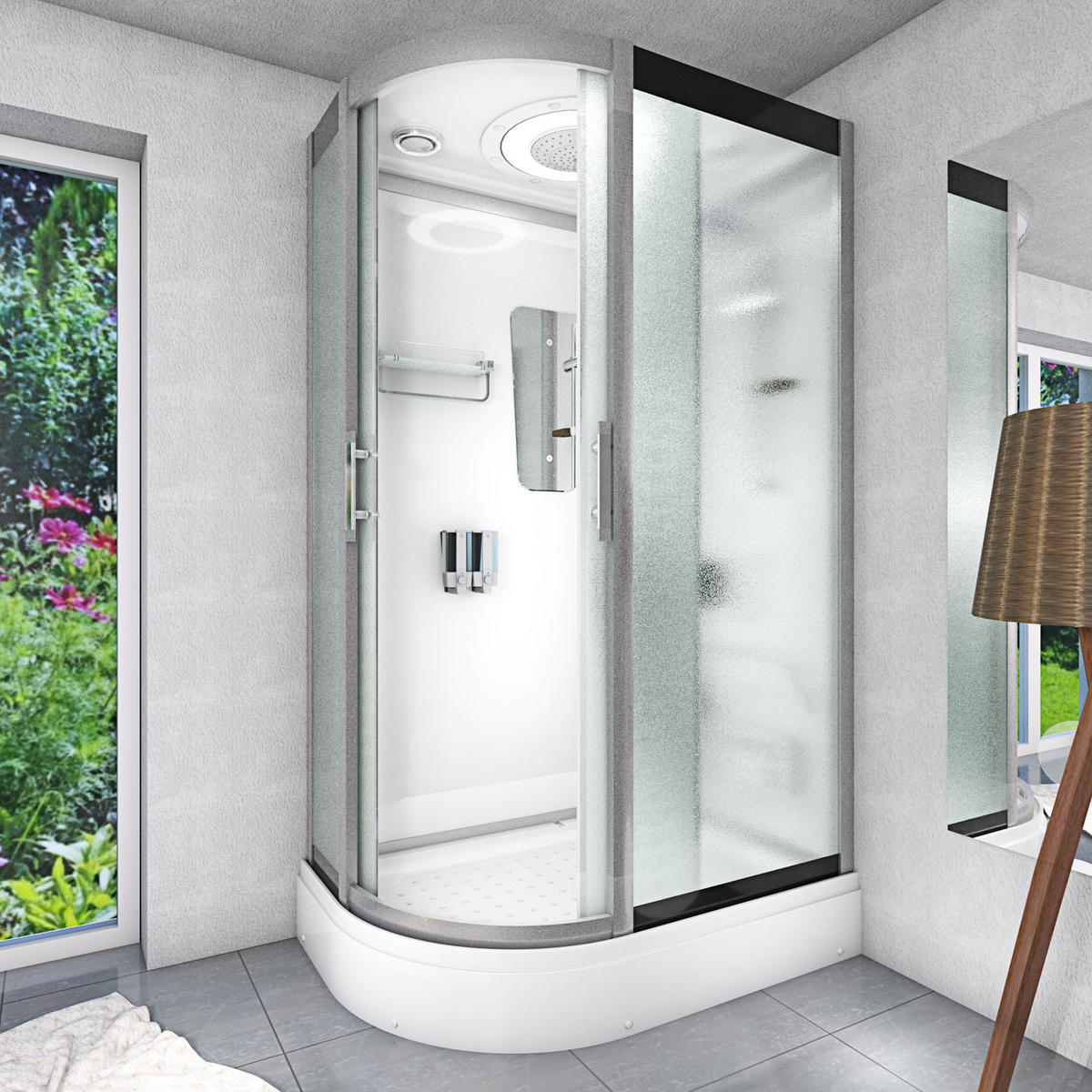 DUSCHE Duschkabine D60-70M0L-EC Weiß 120x80 - Weiß, Glas/Kunststoff (120/80/215cm) - AcquaVapore by Sandra Jentho