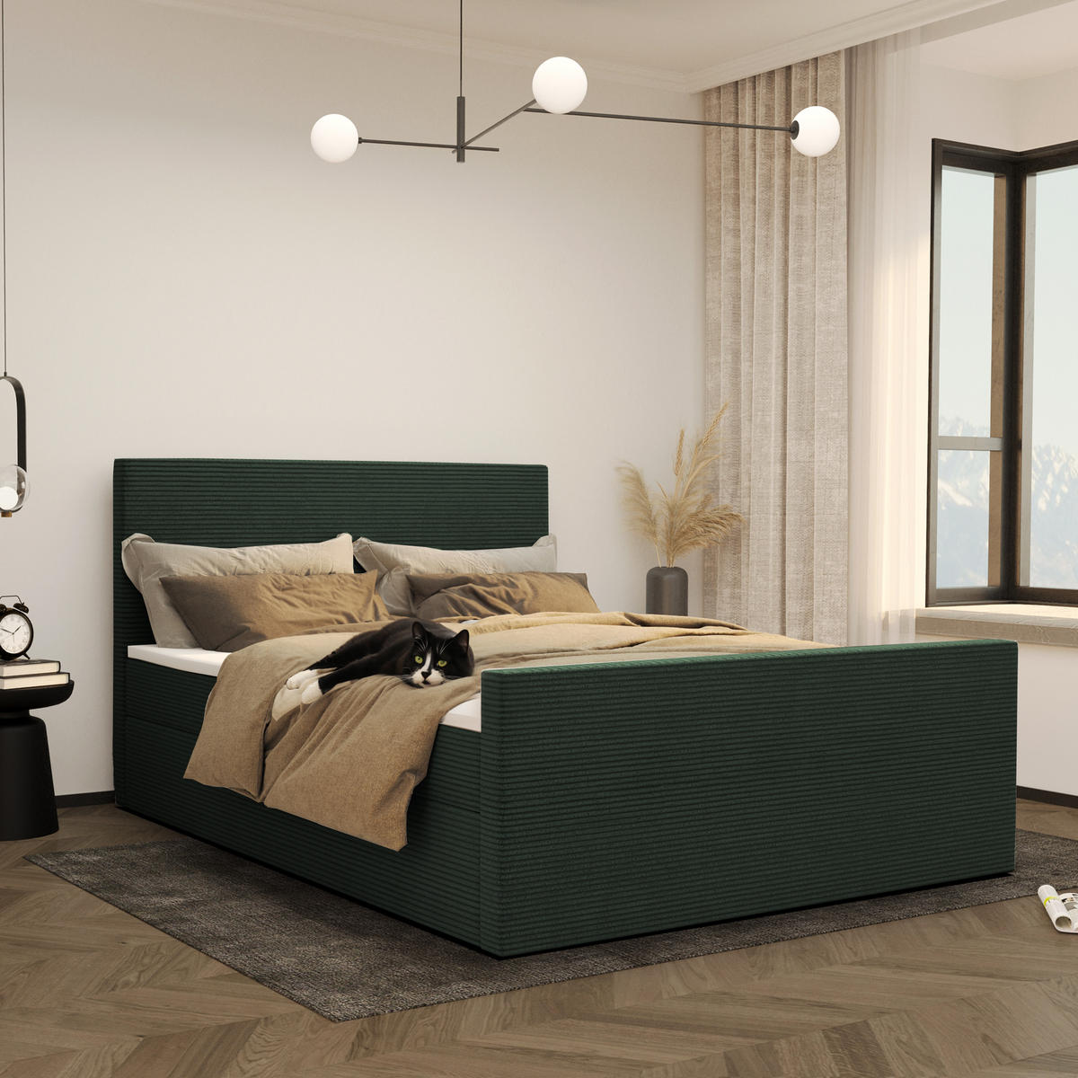 BOXBETT Mit Bettkasten Und Topper VIESTA Stoff Poso Grün 200x200 cm H2-Pocket - Grün, Holz/Kunststoff (200/200cm) - Kaiser Möbel