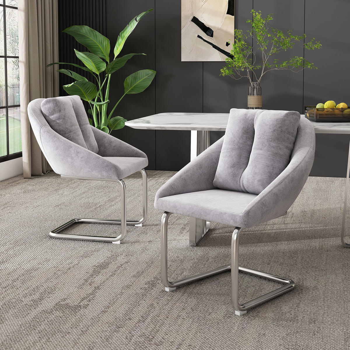 SCHWINGSTUHL DE-35649 6er-Set mit Samtpolsterung Grau - Grau, Metall (59/82/65cm) - ComfortXL
