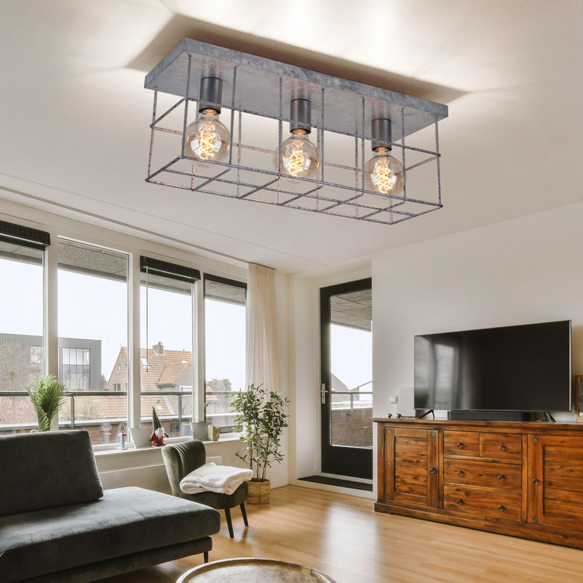 LED DECKENLEUCHTE Metall Silber Gitteroptik - Silberfarben, Metall (60/20/20cm) - Globo Lighting