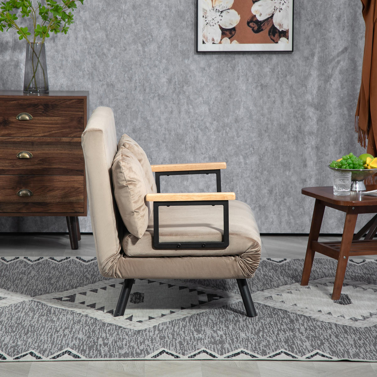SCHLAFSOFA, Klappbett mit Bettfunktion, Verstellbarer Rückenlehne für Wohnzimmer - Hellbraun/Schwarz, Holz/Textil (73/81/102cm) - HOMCOM