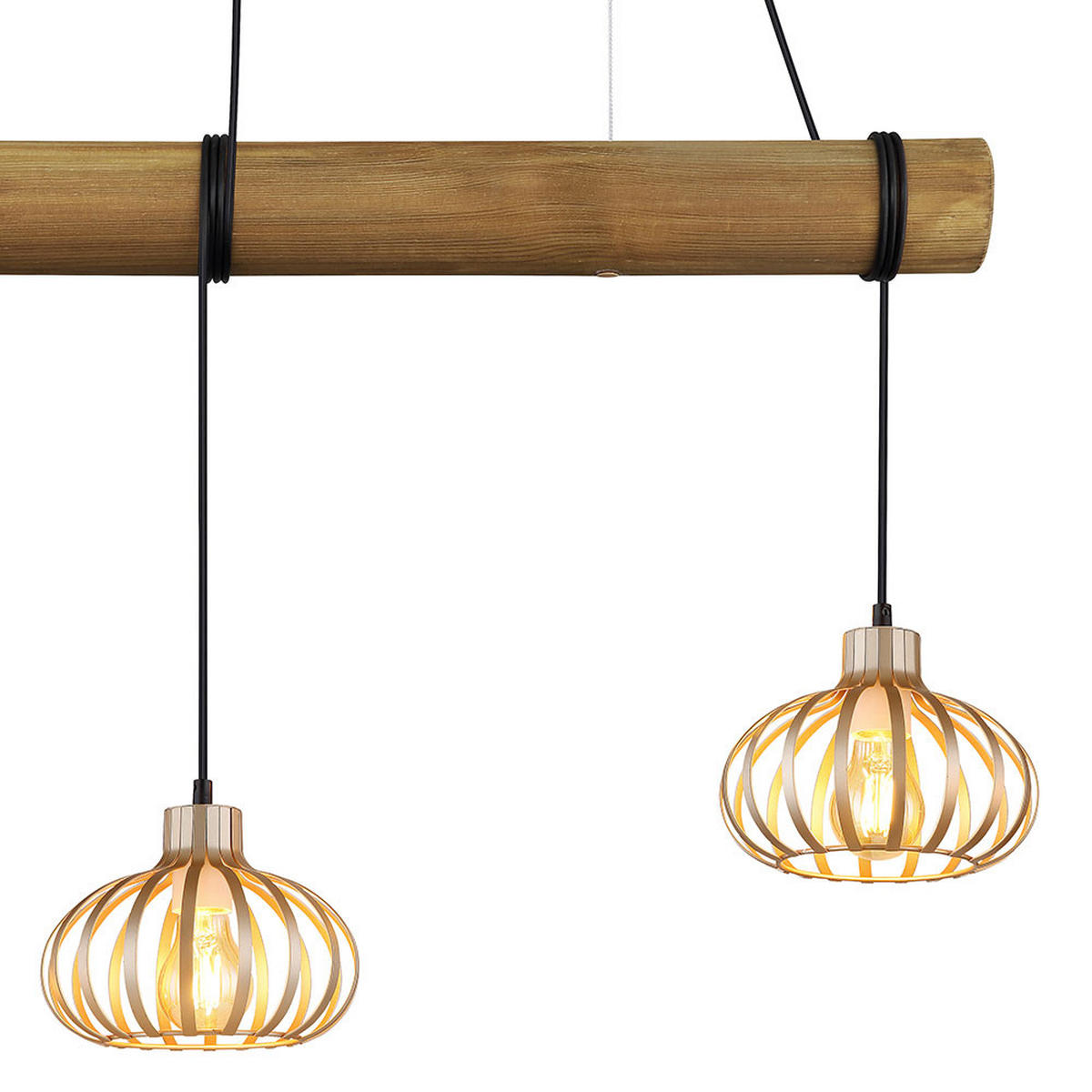 LED HÄNGELEUCHTE CALDWELL, Metall, Beige, 3-flammig - Beige, Holz (100/20/150cm) - Globo Lighting