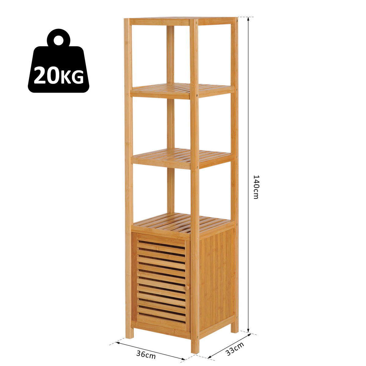 BADEZIMMERREGAL 36x33x140 cm Natur aus Bambus mit Lamellentür - Naturfarben, Naturmaterialen (36/140/33cm) - Modfu