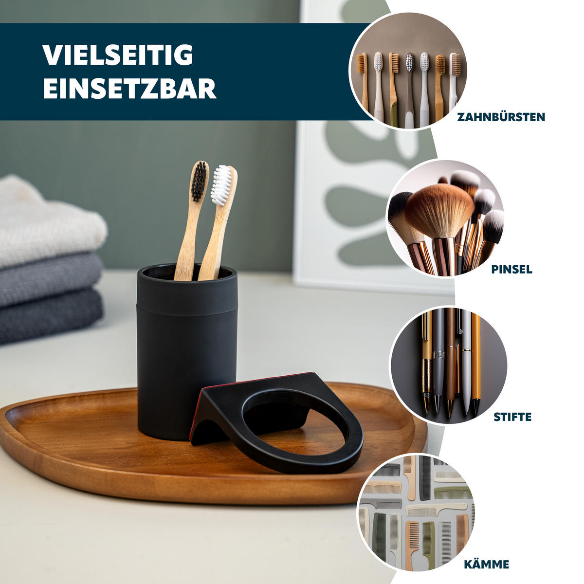 BAD-ACCESSOIRES-SET (4er-Set) SAVONA, Soft-Touch, schwarz - Schwarz, Kunststoff (19/24.5/19cm) - bremermann
