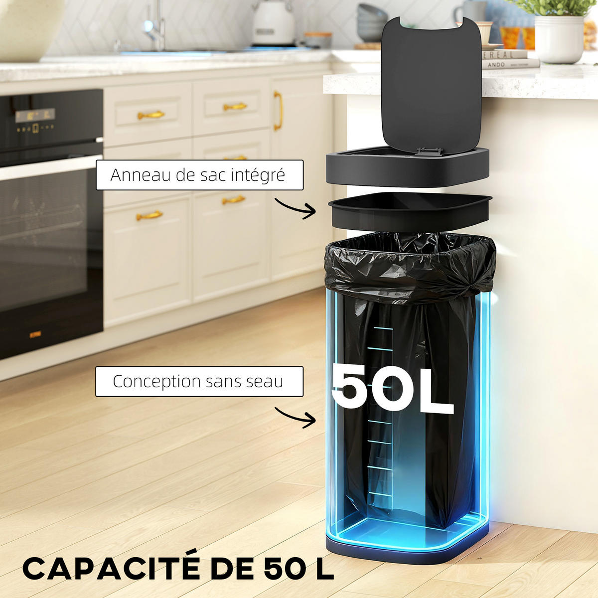 KÜCHENABFALLEIMER Creme Sensor Anti-Fingerprint 50L - Creme, Metall (35.5/68/26.5cm) - PANGIVO