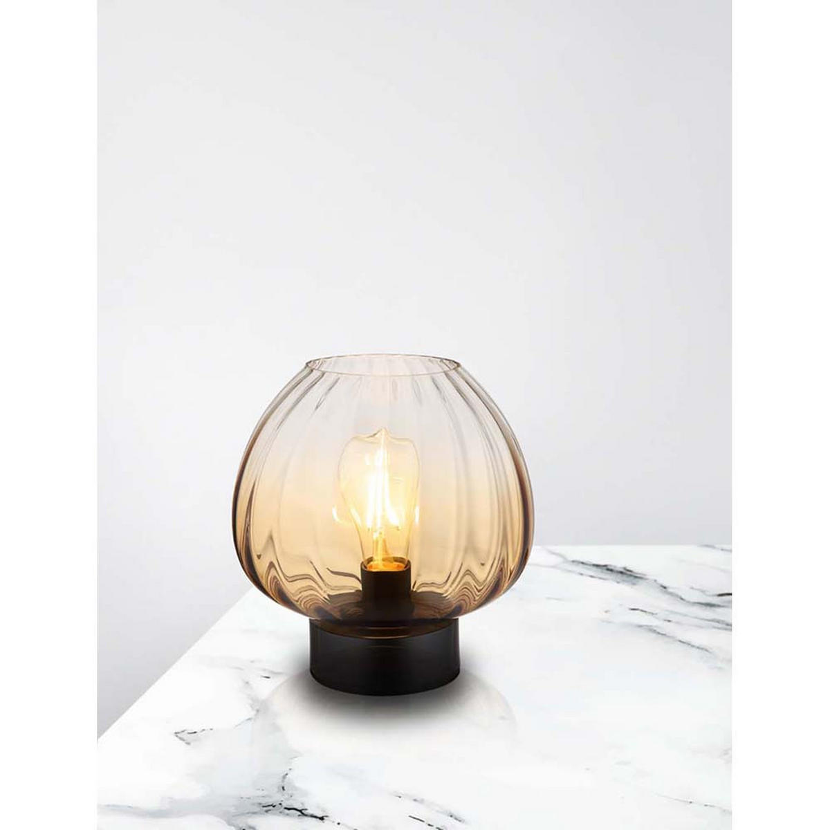 TISCHLEUCHTE SOLVEIG, Glas amber, schwarz, Kabelschalter - Schwarz, Glas (23/23/23.5cm) - Globo Lighting
