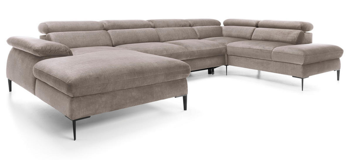 ECKSOFA U-Form 350 cm Amaro M mit Schlaffunktion, Links, Dunkelbeige - Cappuccino, Holz (214/353cm) - Emporius