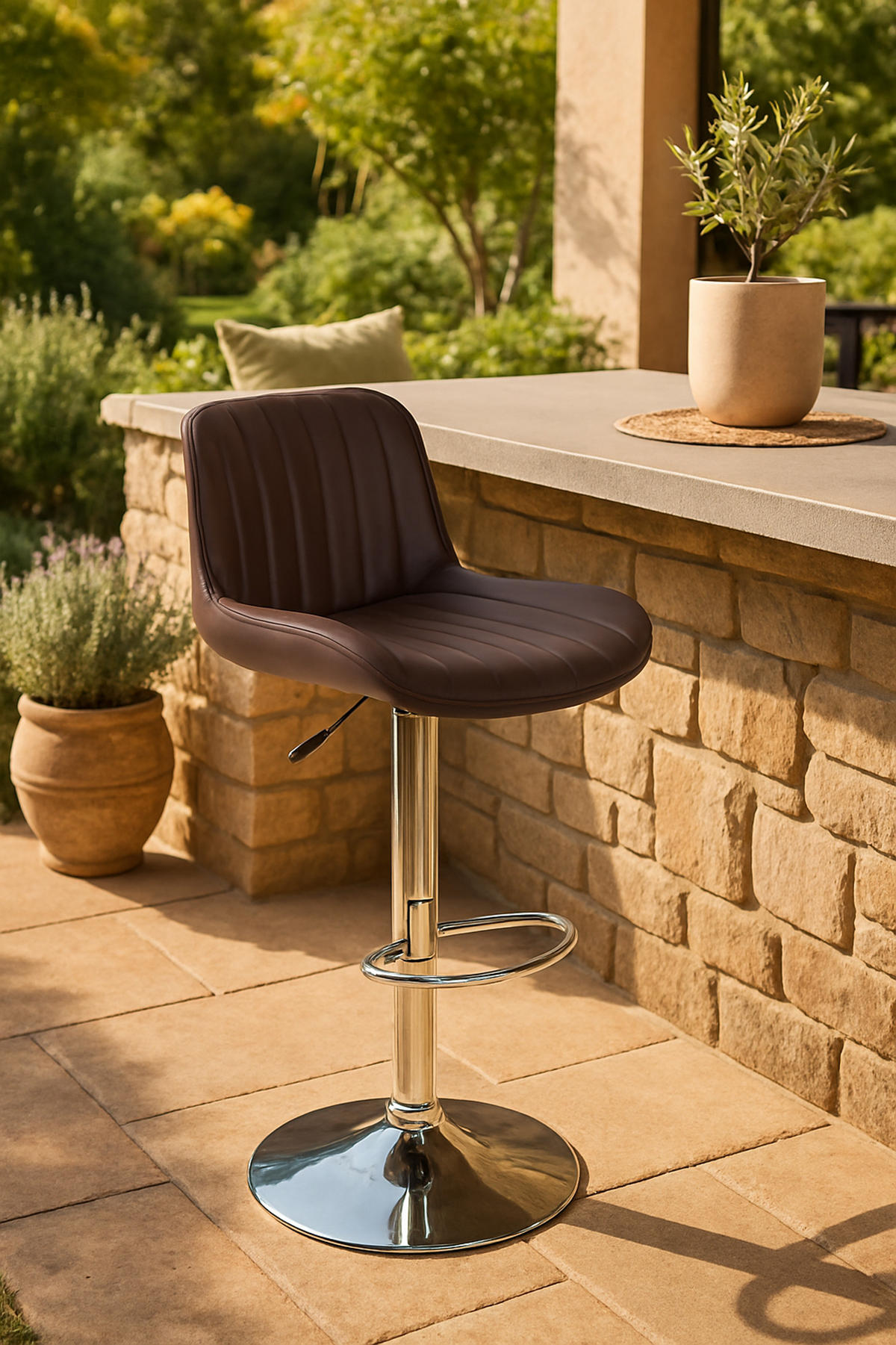 BARHOCKER Lento Gestell Metall in Chromoptik Kunstleder Braun - Chromfarben/Braun, Kunststoff/Metall (50/108/50cm) - TPFLiving